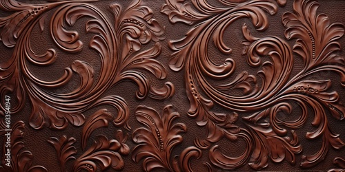 texture of leather with embossed floral patterns photo