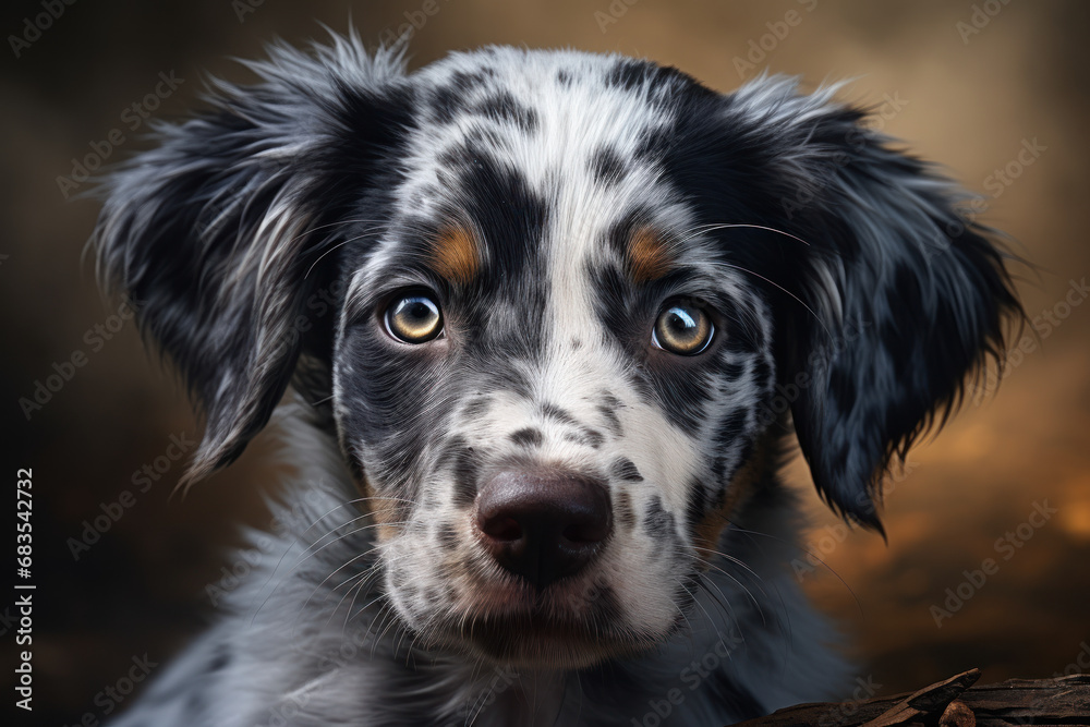 A dappled puppy with bright eyes and boundless enthusiasm. Concept of youth and vitality. Generative Ai.