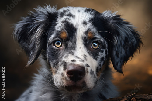 A dappled puppy with bright eyes and boundless enthusiasm. Concept of youth and vitality. Generative Ai.