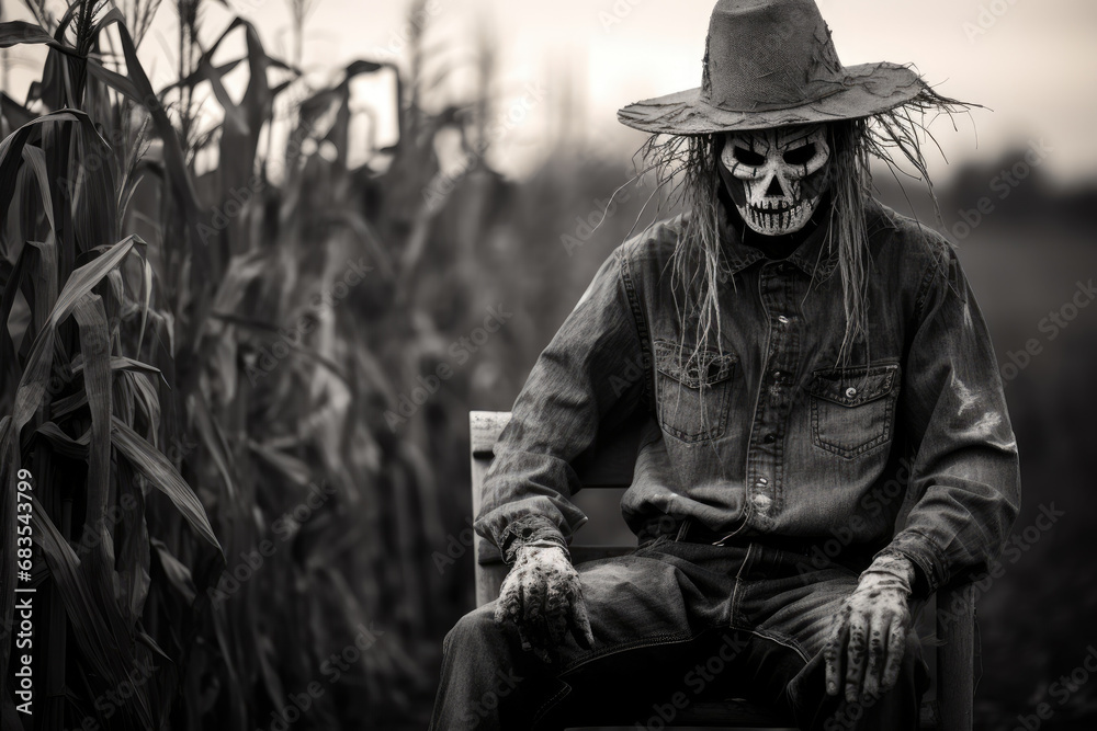 Black and white photo of the scarecrow