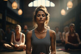 A yoga class focusing on stress reduction to combat hair loss, exploring the concept of holistic well-being. Generative Ai.