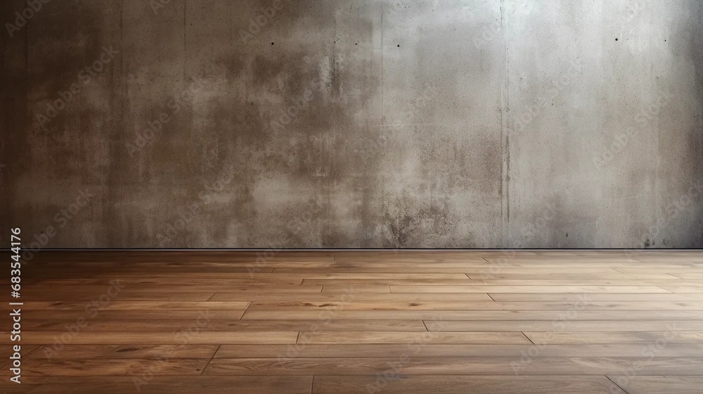 Empty room with wooden floor and light gray concrete wall, empty modern interior background Empty room with wooden floor and light gray concrete wall, empty modern interior background
