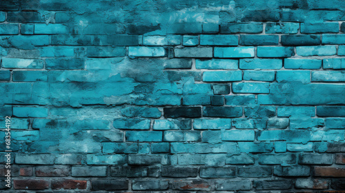 Brick wall background, cyan colors grunge texture or pattern for design, backdrop. Generative ai