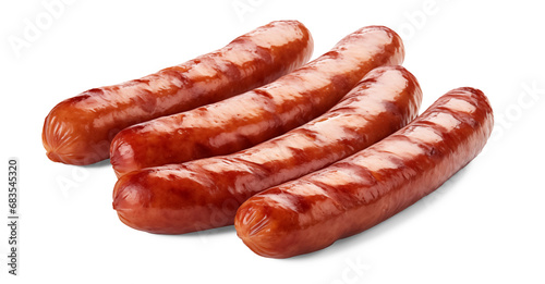 Stack of cooked sausages. Fried sausages on transparent background, png