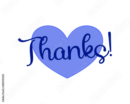 Emoji, sticker, or clipart of a blue heart with the word thanks. Graphic isolated on a transparent background. Christian vector illustration