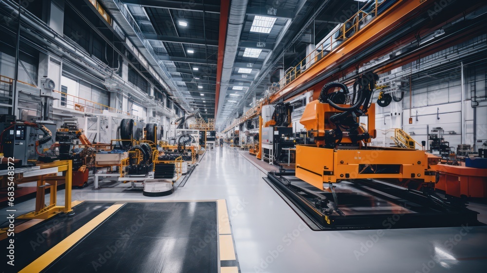A Factory interior construction, modern large-scale production lines, industrial production technology, remanufacturing, production lines.