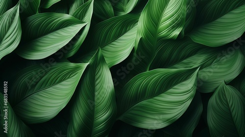 Green leaf background. Realistic leaves of tropical plant. Vector illustration