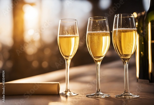 champagne in glasses, waiting on a table - for noble people on a meaningful event