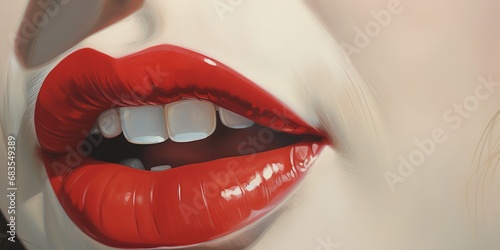 Detail to woman lips with red lipstick