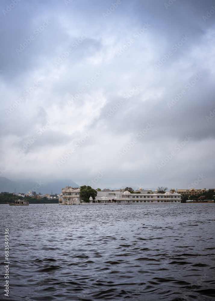 Beautiful city landscape view at lake Pichola in Udaipur Rajasthan India