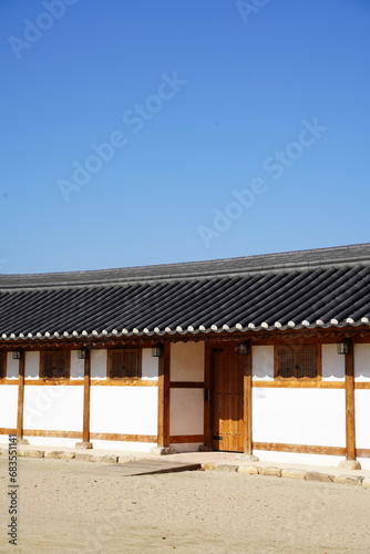 a beautiful traditional Korean eaves. Heaven and traditional eaves. delicate woodwork. Hanok. © 민희 이