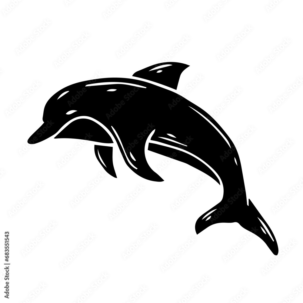 Obraz premium Silhouette,doodle of a dolphin.Vector graphics.