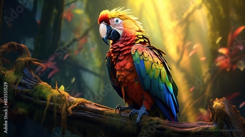 Beautiful colorful parrot in the rain forest, wildlife and nature concept