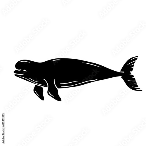 Silhouette,doodle beluga whale.Vector graphics.