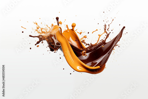 Melted chocolate splash on black background Generative AI