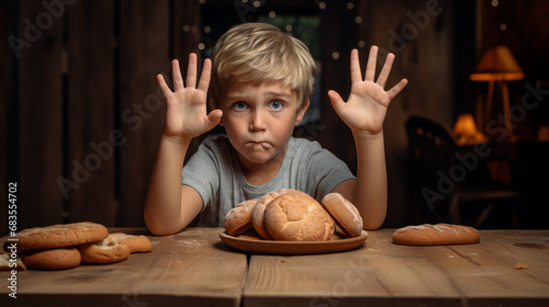 kid say no for gluten, celiac disease concept photo