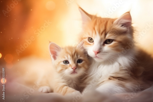 Closeup portrait of mother cat with her baby kitten.mother's day concept