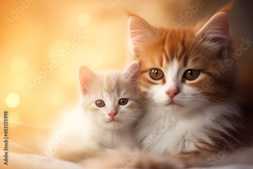 mother's day card with adorable red mother cat and her kitten.copy space banner