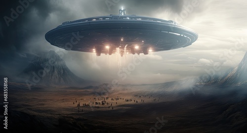 science fiction scene featuring an alien spaceship  depicting an extraterrestrial invasion and the mysteries