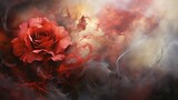 spiralling smoke and paint, organic, red rose decay, abstract painting, background