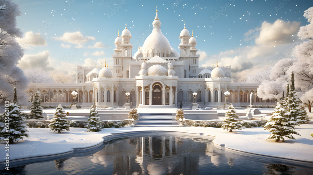 beautiful picture of luxurious arabic palace building in the winter
