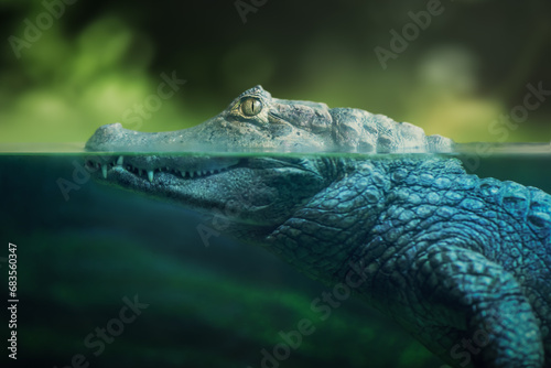 Half underwater Yacare Caiman (Caiman yacare) - Pantanal Alligator photo