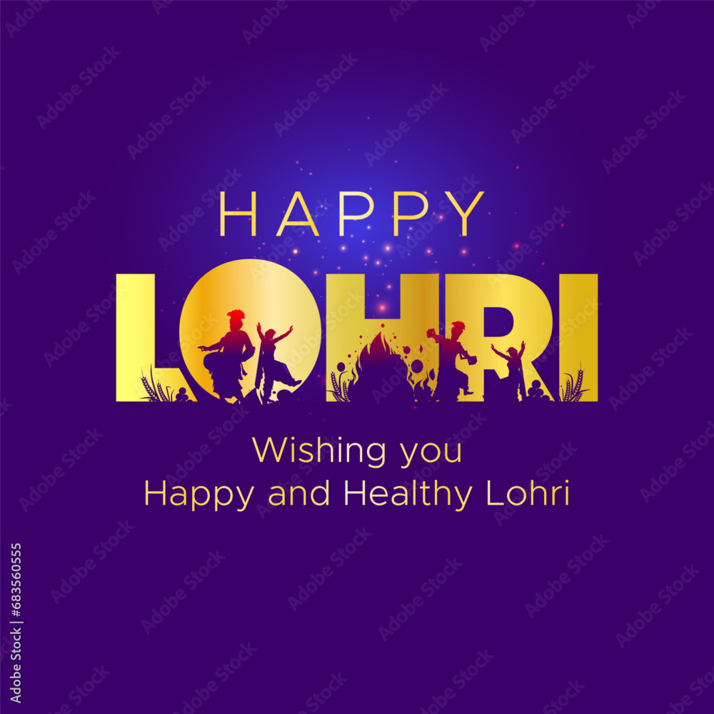 Happy lohri festival. Indian sikh family dancing arround bonfire background.