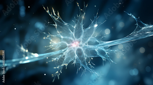 Neural Spark Brain Cell Imagery on Blue Background with Lens Flare Effect Design Pattern Wallpaper © Psykromia