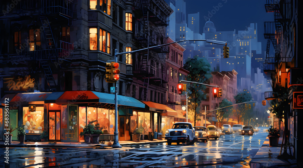 City Night Life Painting - Generative Ai