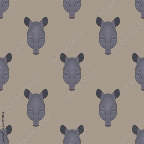 Seamless animal pattern with tapir heads. Cartoon style. On beige background.
