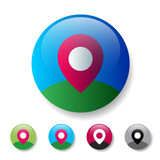 Map marker icon. Set of marker icon on different glossy buttons.