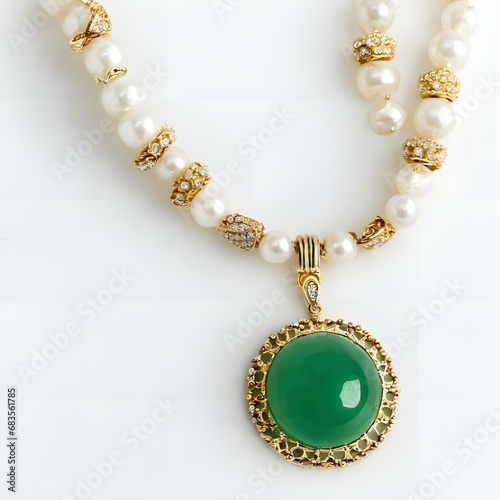 A Necklace With A String Of Pearls And A Pendant Of Jade 685210645 (2)