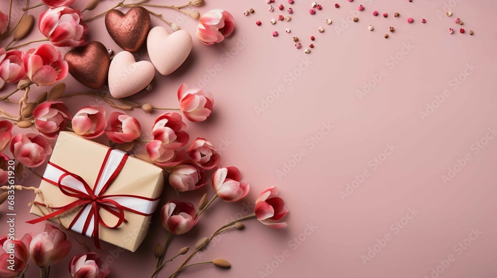 Colorful blossoming flower in a red and pink studio background Colorful blossoming flower in a red and pink studio background