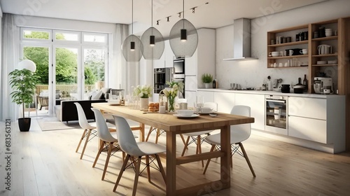 Modern Scandinavian style dining room  cozy home decor