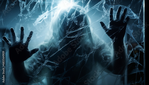 blur of murderer in house. halloween concept