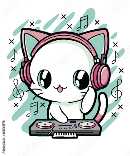 Cat DJ Music Kawaii Anime