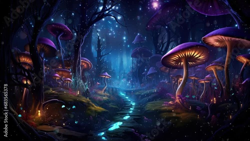 Surreal Woodland: Misty Paths Amidst Sky-Blue Hues - Seamless Looping Time-lapse Virtual Video Animation Background