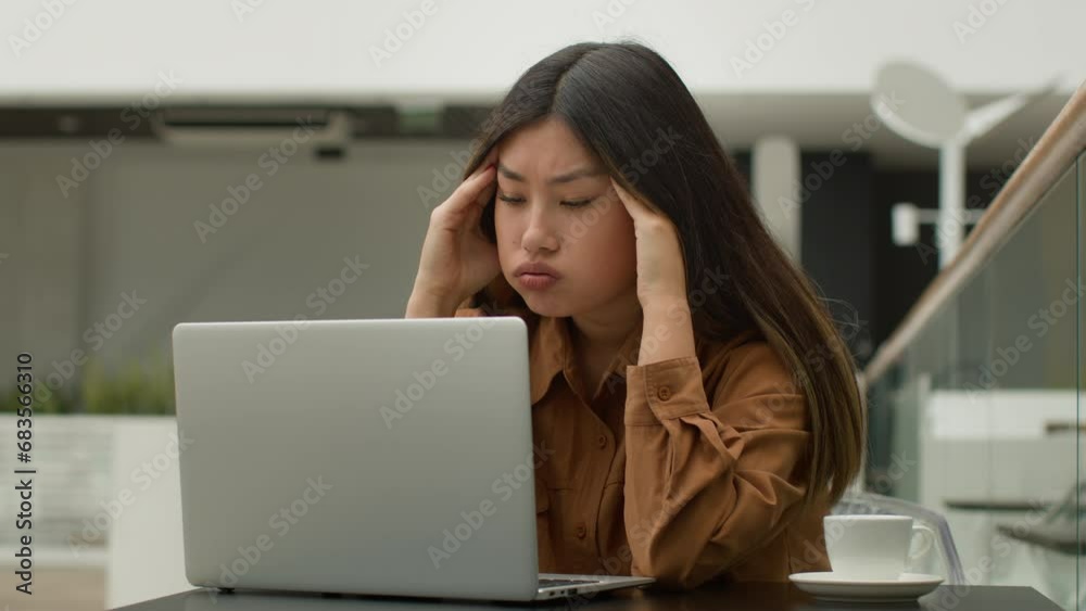 Asian sad stressed woman tired exhausted chinese korean japanese