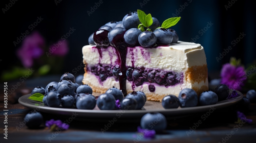 food photography blueberry cheesecake, copy space, 16:9 food photography blueberry cheesecake, copy space, 16:9