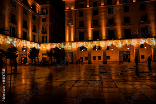 Christmas decorations at night in Alicante city