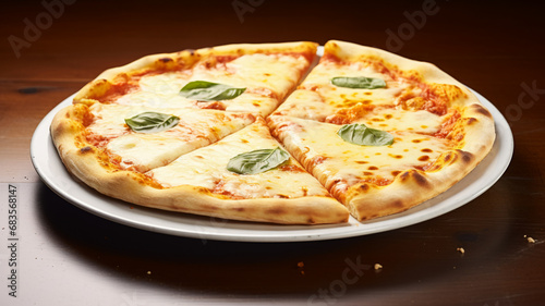 Pizza Margarita with mozzarella cheese, AI Generative.