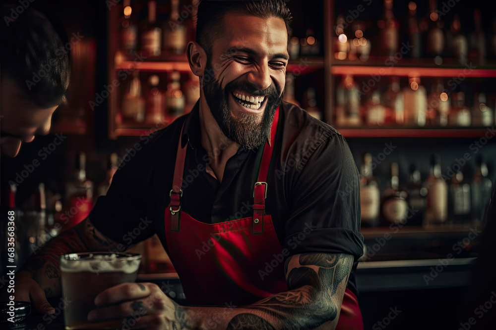ภาพประกอบสต็อก attractive bartender serving drinks in a pub, sports bar