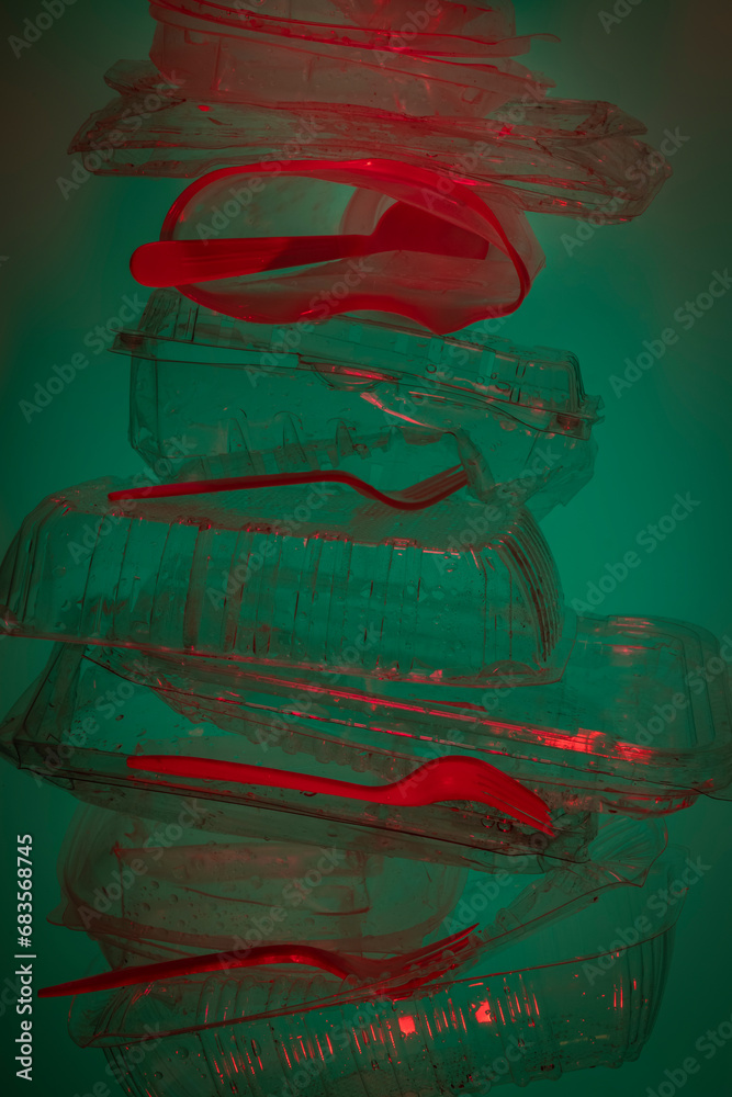 Backlit Red and Green Food containers, Forks Backlit Red and Green Food containers, Forks