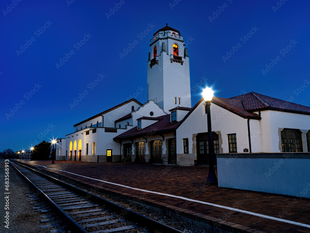 Boise depot and tracks at night