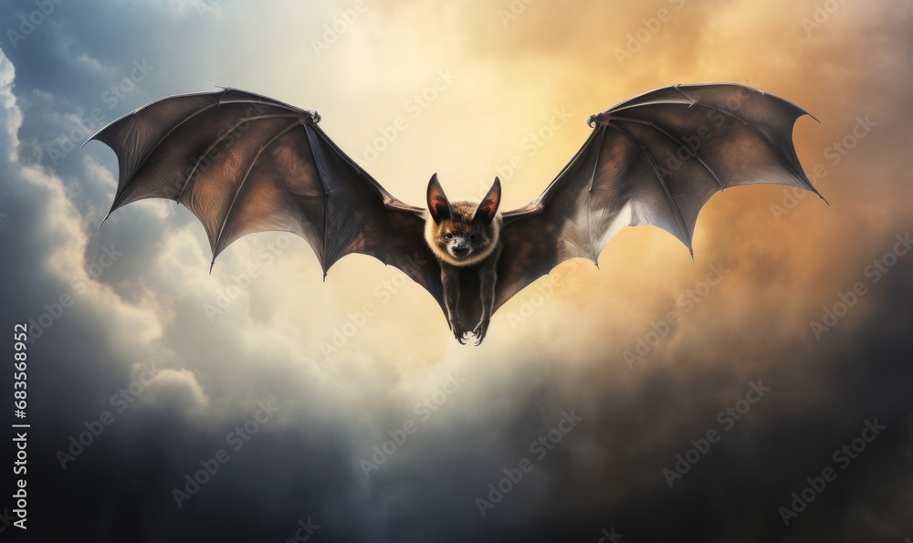 Spectacular Display of a Bat Soaring High: Witness Nature's Nocturnal Acrobat Generative AI