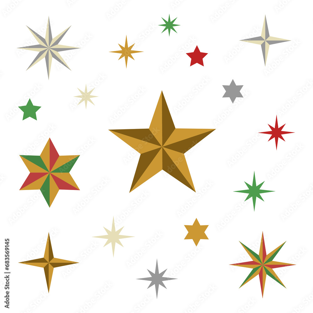 星の素材　多角形　シンプルイラスト　セット