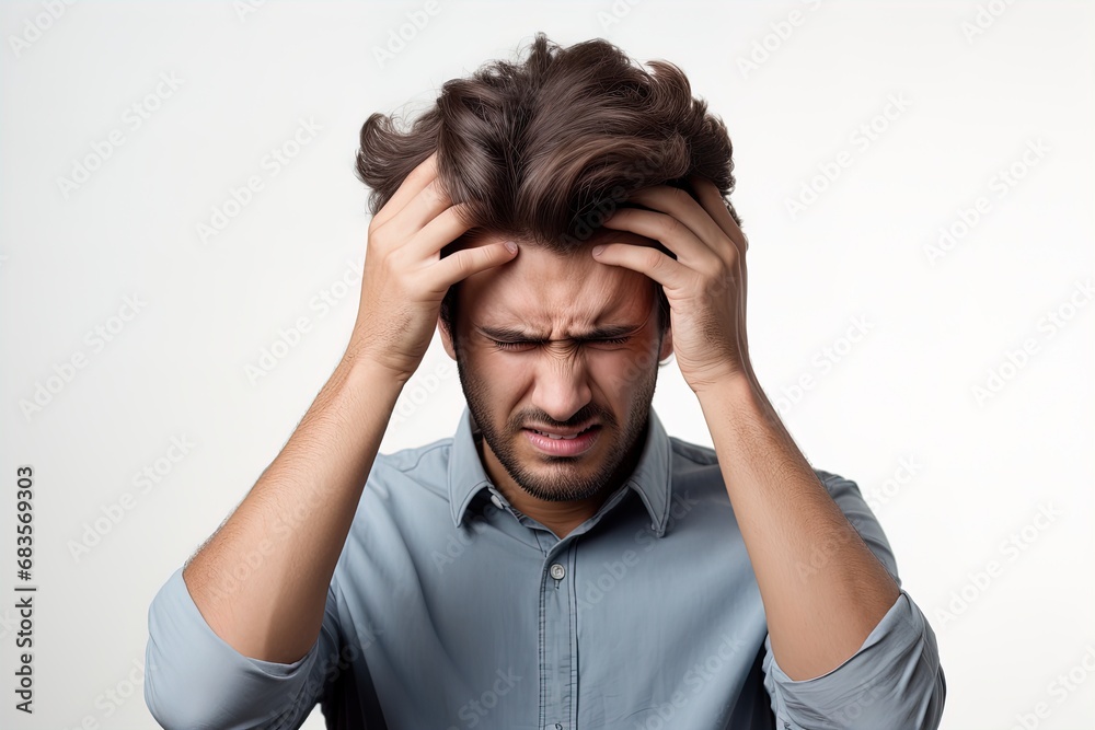 Capture the struggle of a headache with this powerful image, perfect for health and wellness themes. Capture the struggle of a headache with this powerful image, perfect for health and wellness themes.