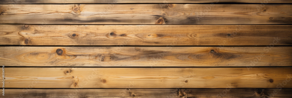 Wood planks, sawn wooden deck are utilized for wood walls. Captured in a 10:3 ratio frame, it provides an ideal choice for your website's banner ad background. Concept for architecture and DIY, - obrazy, fototapety, plakaty 
