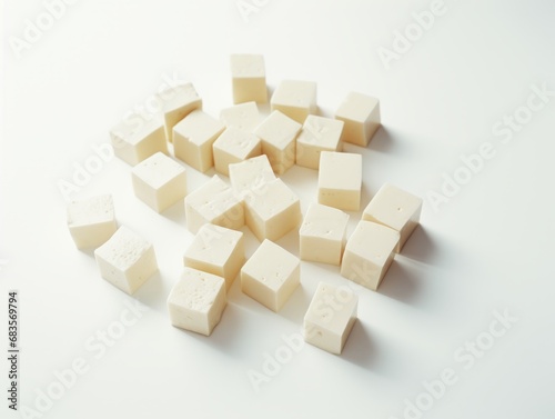 Experience the Artistic Elegance of Tofu Cubes Arranged Against Pure White Backdrop Generative AI