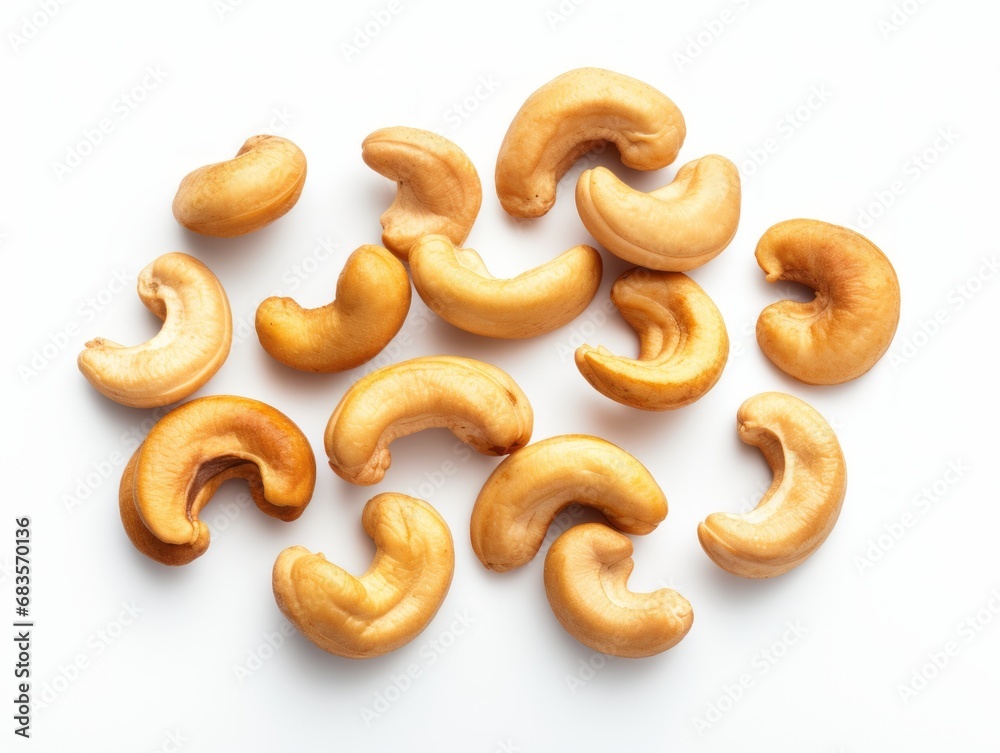 Experience the Irresistible Crunch: Premium Roasted Cashew Nuts on White Background Generative AI
